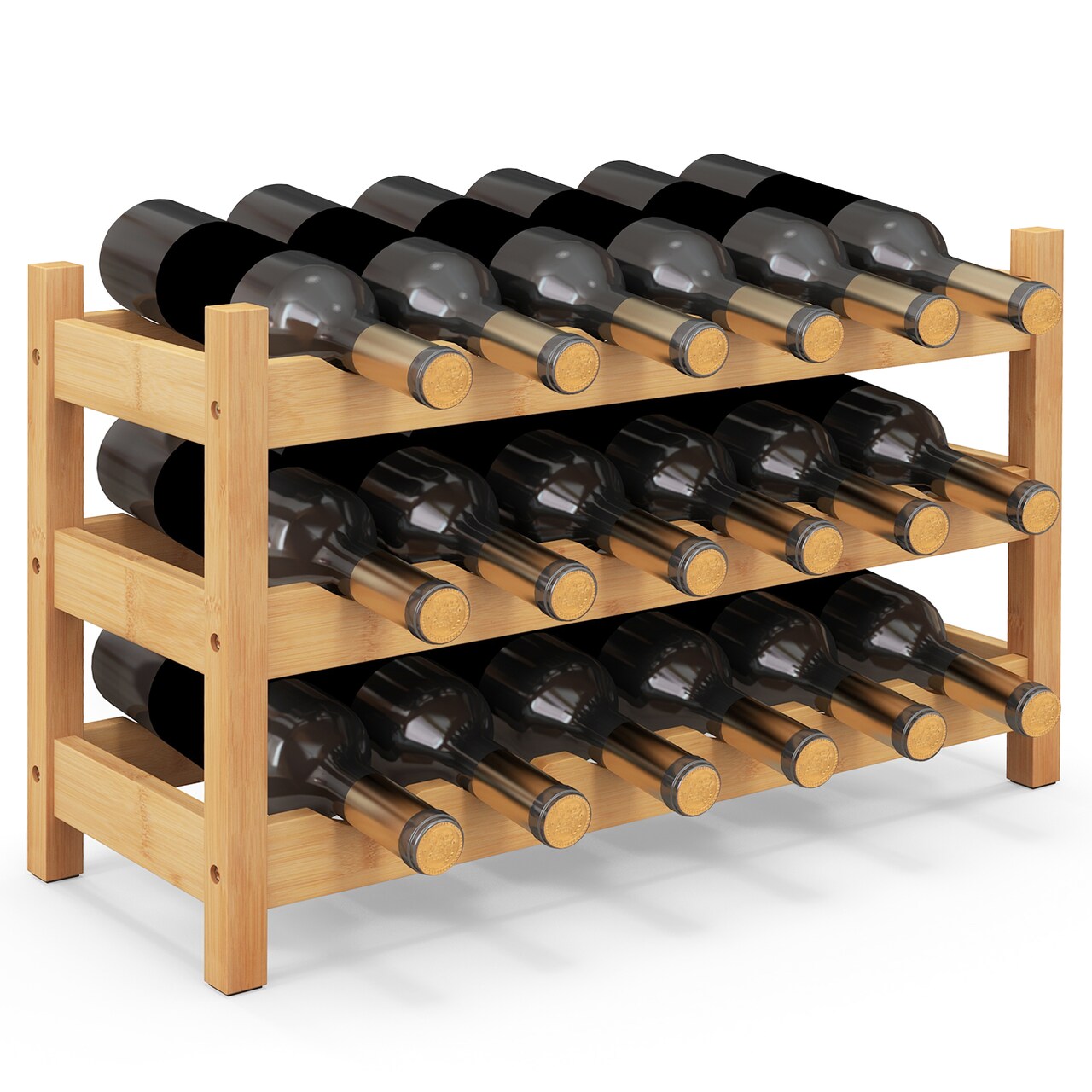 3-Tier Wine Rack Holds 18 Bottles with PU Coating and Anti-Slip Feet